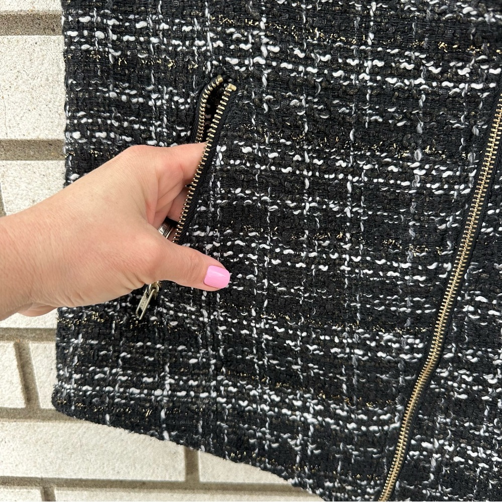 Tinley Road Black White Boucle Moto Vest Gold Zip Tweed S Academia Classic - Picture 8 of 11